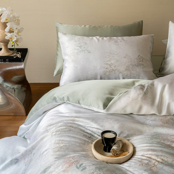 91家纺网 家纺一手货源 找家纺 帛美家纺 2026新款60s奥地利兰精天丝四件套 栖舟-绿