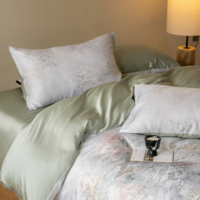 91家纺网 家纺一手货源 找家纺 帛美家纺 2026新款60s奥地利兰精天丝四件套 栖舟-绿