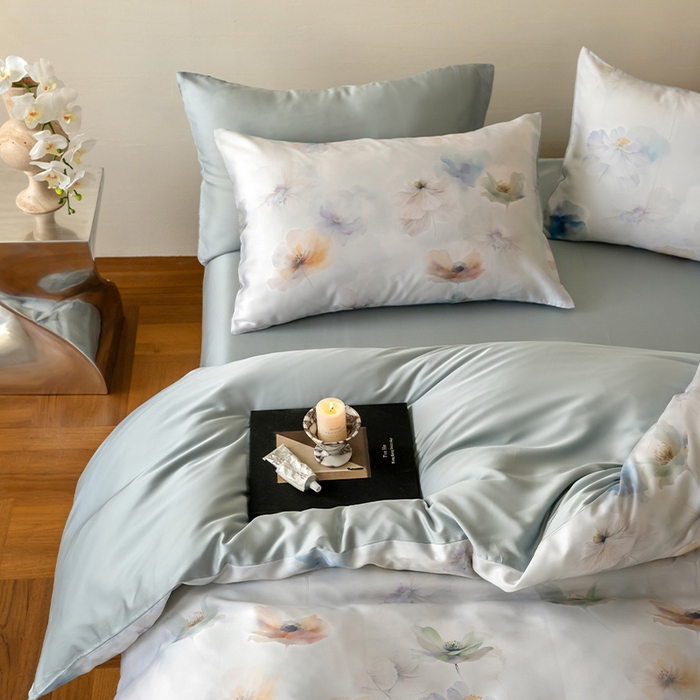 91家纺网 家纺一手货源 找家纺 帛美家纺 2026新款60s奥地利兰精天丝四件套 夏芷-淡蓝