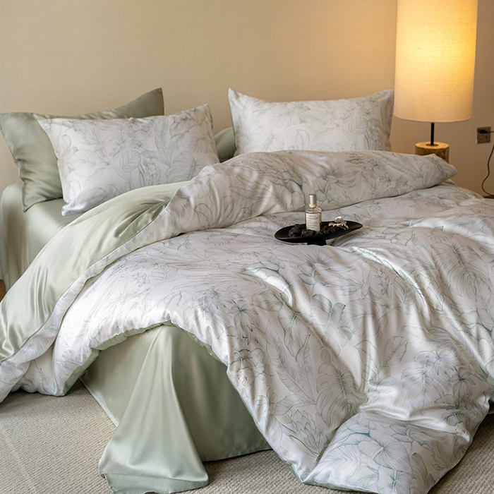 91家纺网 家纺一手货源 找家纺 帛美家纺 2026新款60s奥地利兰精天丝四件套 叶影-绿