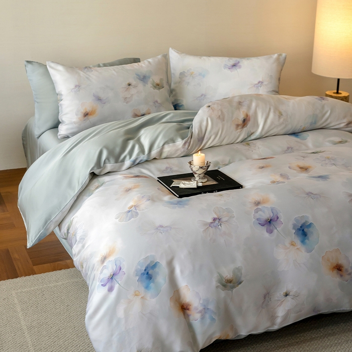 91家纺网 家纺一手货源 找家纺 帛美家纺 2026新款60s奥地利兰精天丝四件套 夏芷-淡蓝