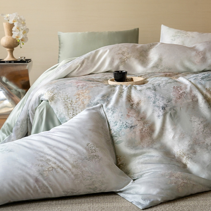 91家纺网 家纺一手货源 找家纺 帛美家纺 2026新款60s奥地利兰精天丝四件套 栖舟-绿