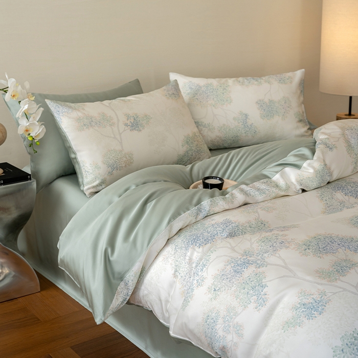 91家纺网 家纺一手货源 找家纺 帛美家纺 2026新款60s奥地利兰精天丝四件套 如愿-绿