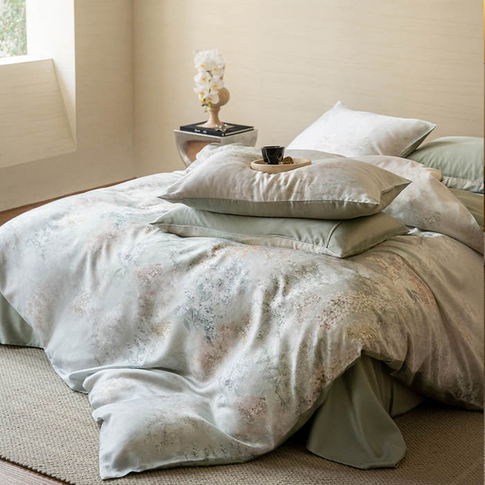 91家纺网 家纺一手货源 找家纺 帛美家纺 2026新款60s奥地利兰精天丝四件套 栖舟-绿