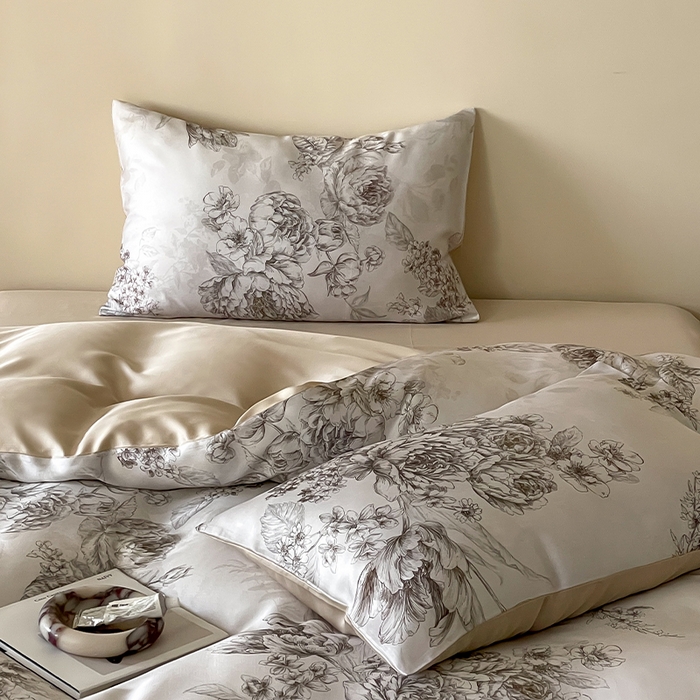 91家纺网 家纺一手货源 找家纺 帛美家纺 2026新款60s奥地利兰精天丝四件套 沁香-咖