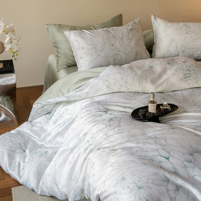 91家纺网 家纺一手货源 找家纺 帛美家纺 2026新款60s奥地利兰精天丝四件套 叶影-绿