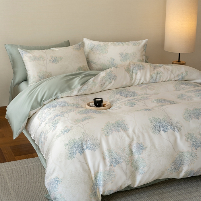 91家纺网 家纺一手货源 找家纺 帛美家纺 2026新款60s奥地利兰精天丝四件套 如愿-绿