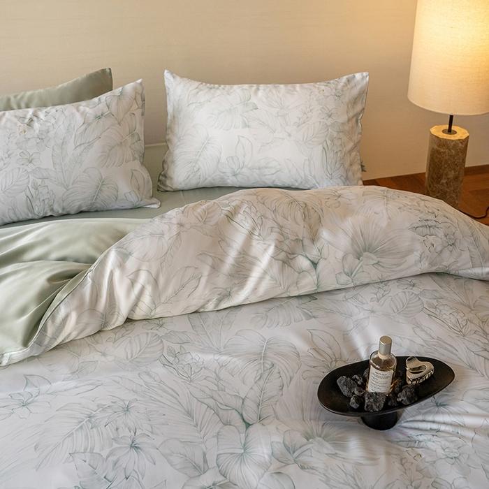 91家纺网 家纺一手货源 找家纺 帛美家纺 2026新款60s奥地利兰精天丝四件套 叶影-绿