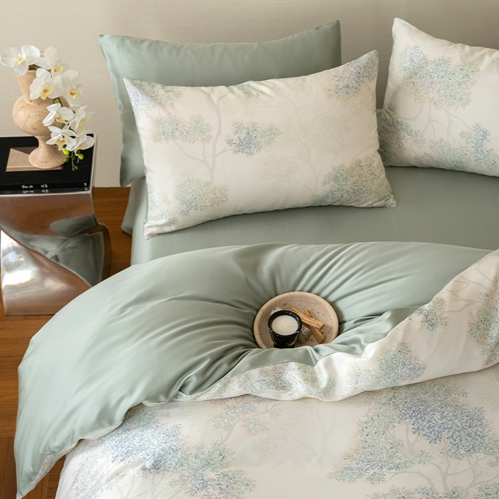 91家纺网 家纺一手货源 找家纺 帛美家纺 2026新款60s奥地利兰精天丝四件套 如愿-绿