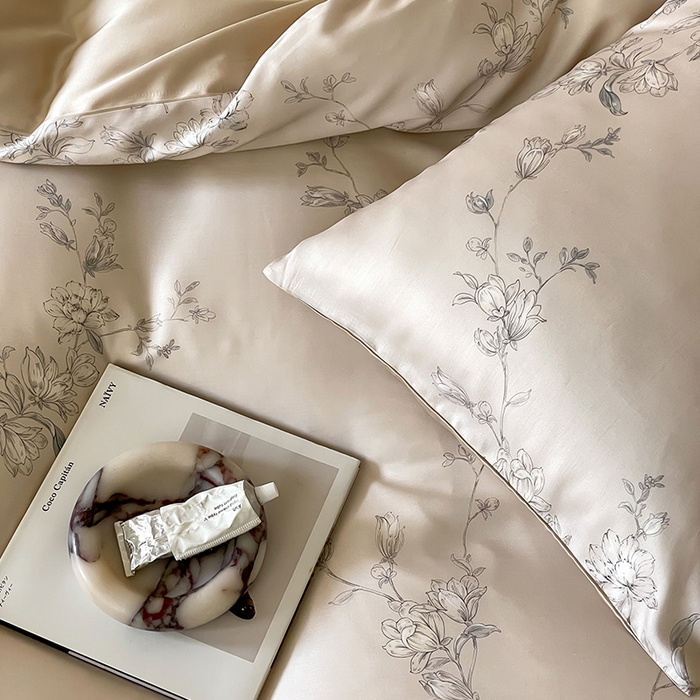 91家纺网 家纺一手货源 找家纺 帛美家纺 2026新款60s奥地利兰精天丝四件套 夕瑶-浅桔