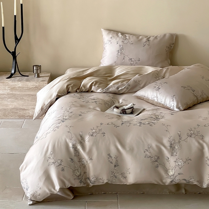 91家纺网 家纺一手货源 找家纺 帛美家纺 2026新款60s奥地利兰精天丝四件套 夕瑶-浅桔