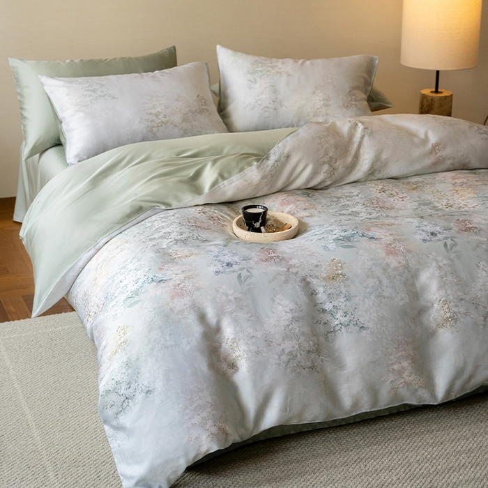 91家纺网 家纺一手货源 找家纺 帛美家纺 2026新款60s奥地利兰精天丝四件套 栖舟-绿