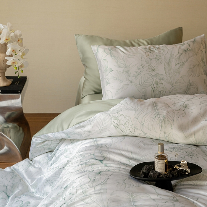 91家纺网 家纺一手货源 找家纺 帛美家纺 2026新款60s奥地利兰精天丝四件套 叶影-绿