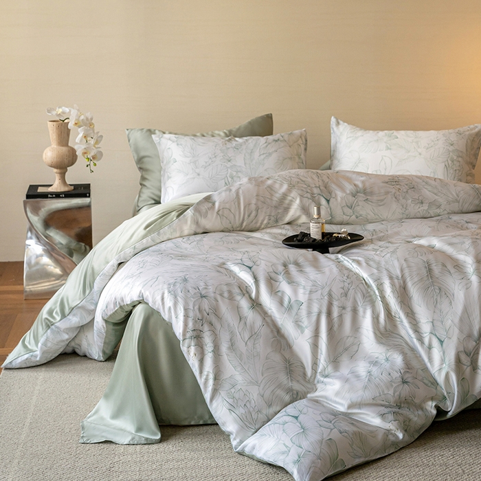 91家纺网 家纺一手货源 找家纺 帛美家纺 2026新款60s奥地利兰精天丝四件套 叶影-绿