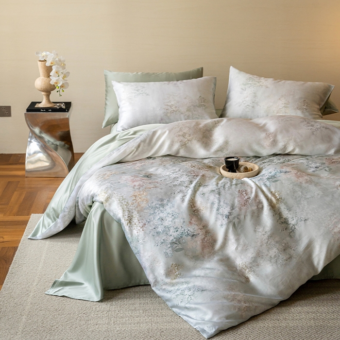 91家纺网 家纺一手货源 找家纺 帛美家纺 2026新款60s奥地利兰精天丝四件套 栖舟-绿