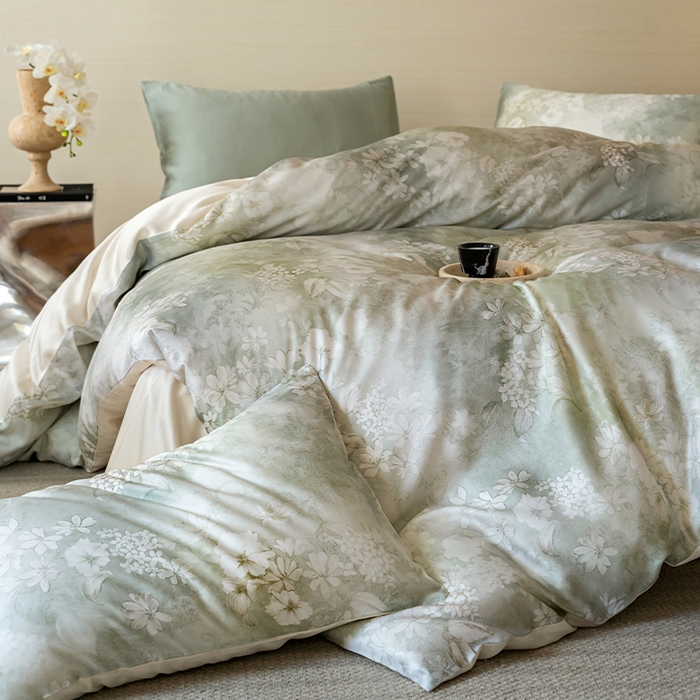 91家纺网 家纺一手货源 找家纺 帛美家纺 2026新款60s奥地利兰精天丝四件套 知槿-绿