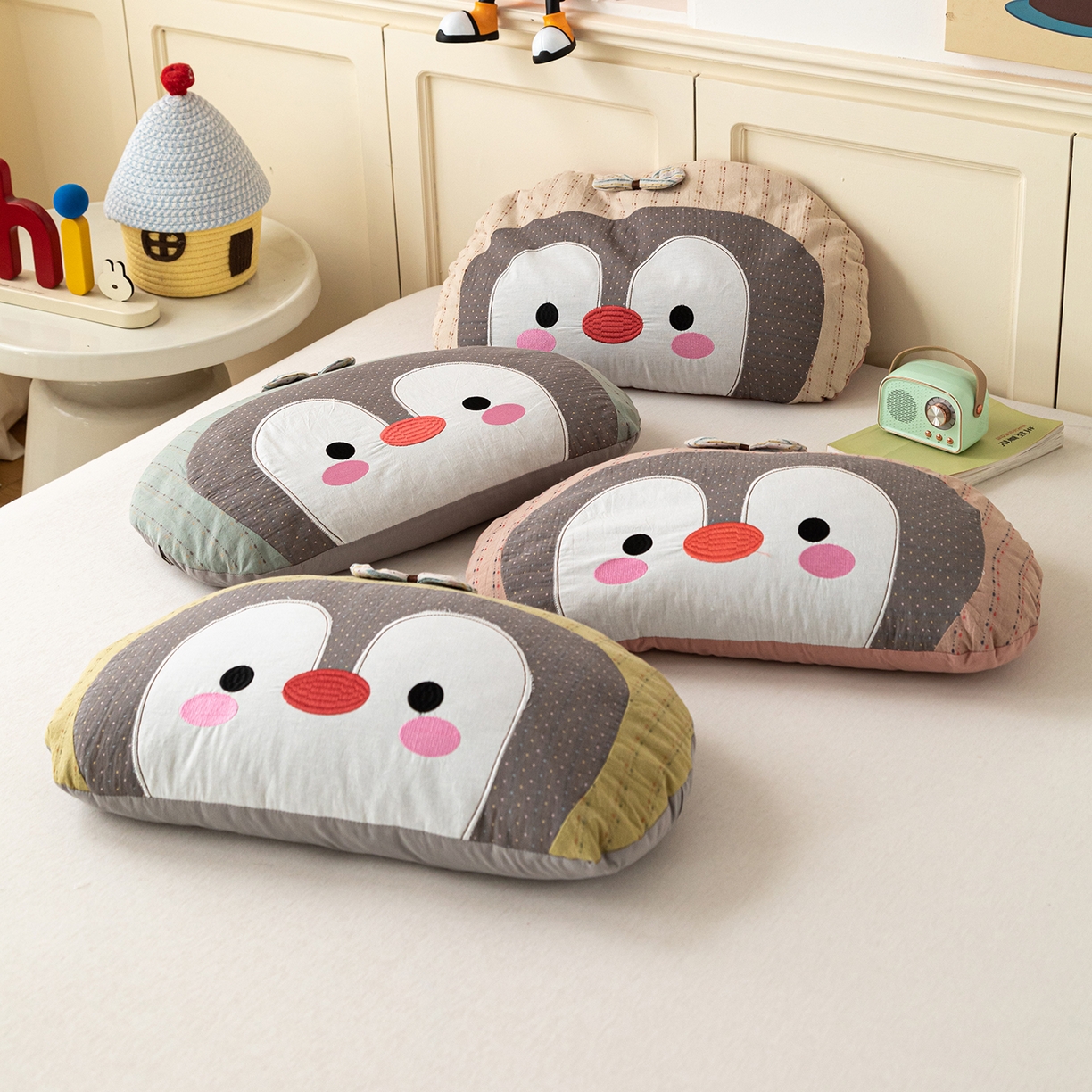 91家纺网 家纺一手货源 找家纺 （总）卓昌枕芯 2026新款全棉卡通小企鹅荞麦枕可拆洗枕头枕芯