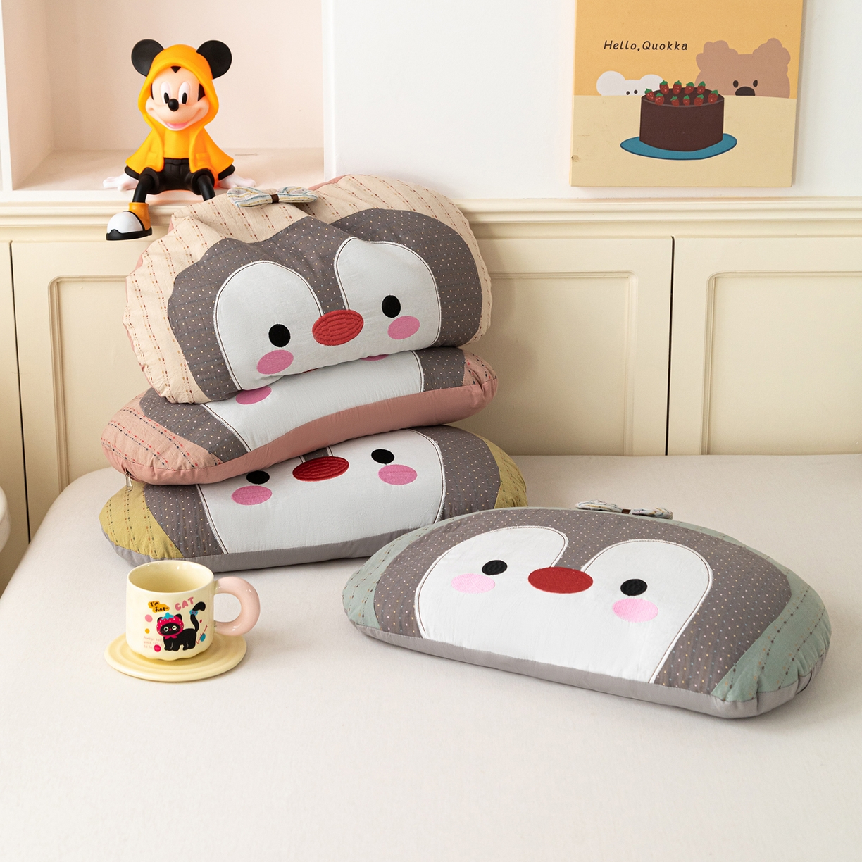 91家纺网 家纺一手货源 找家纺 （总）卓昌枕芯 2026新款全棉卡通小企鹅荞麦枕可拆洗枕头枕芯