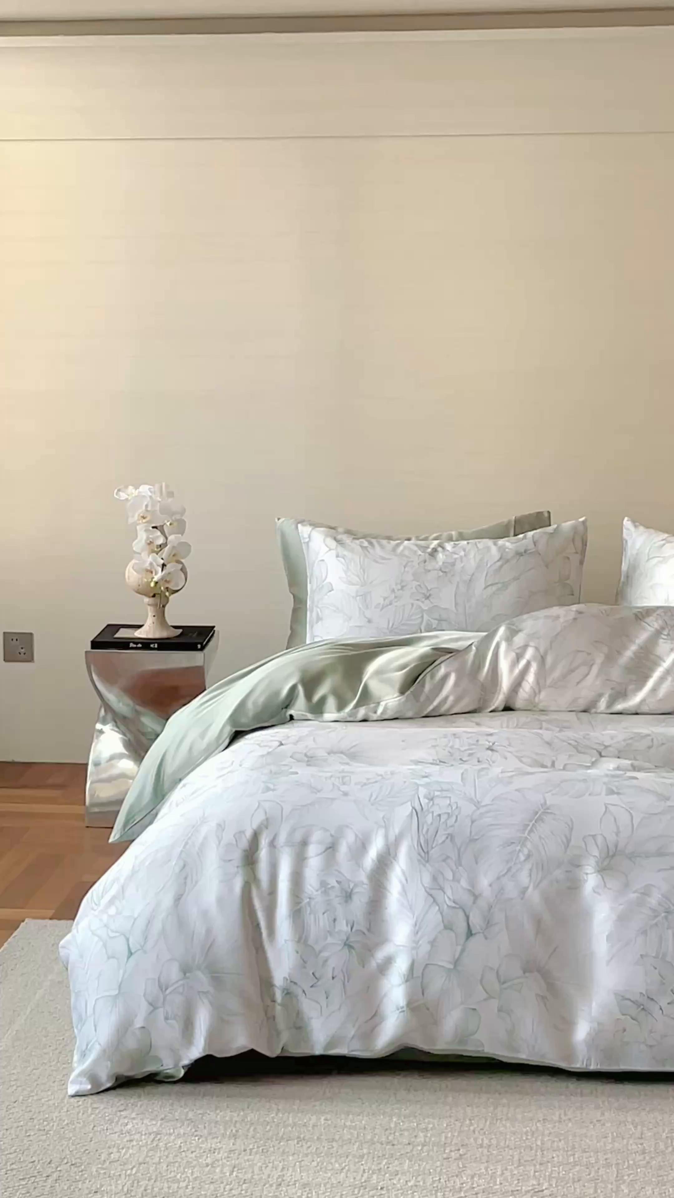 91家纺网 家纺一手货源 找家纺 帛美家纺 2026新款60s奥地利兰精天丝四件套 叶影-绿