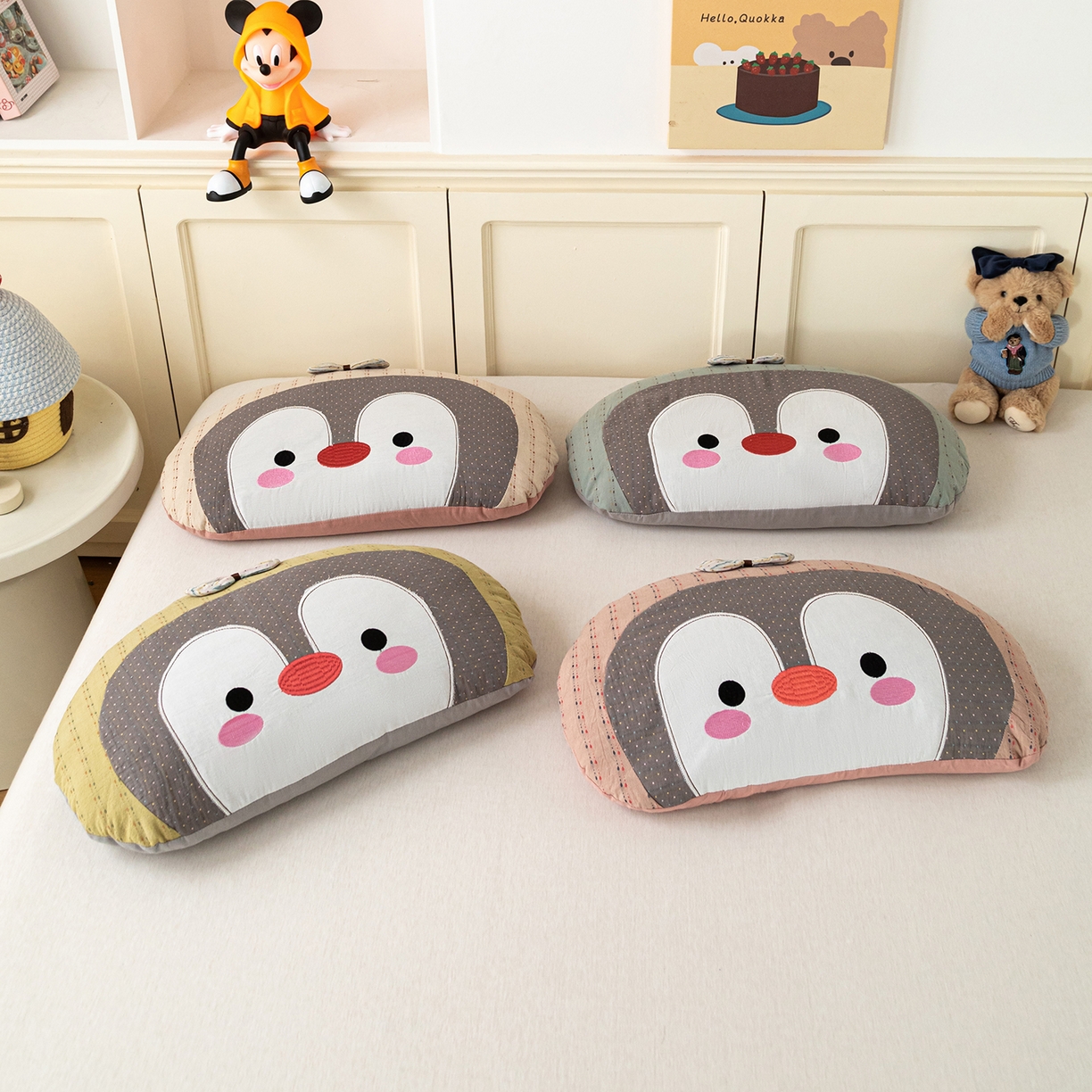 91家纺网 家纺一手货源 找家纺 卓昌枕芯 2026新款全棉卡通小企鹅荞麦枕可拆洗枕头枕芯 组合图仅供展示不可下单