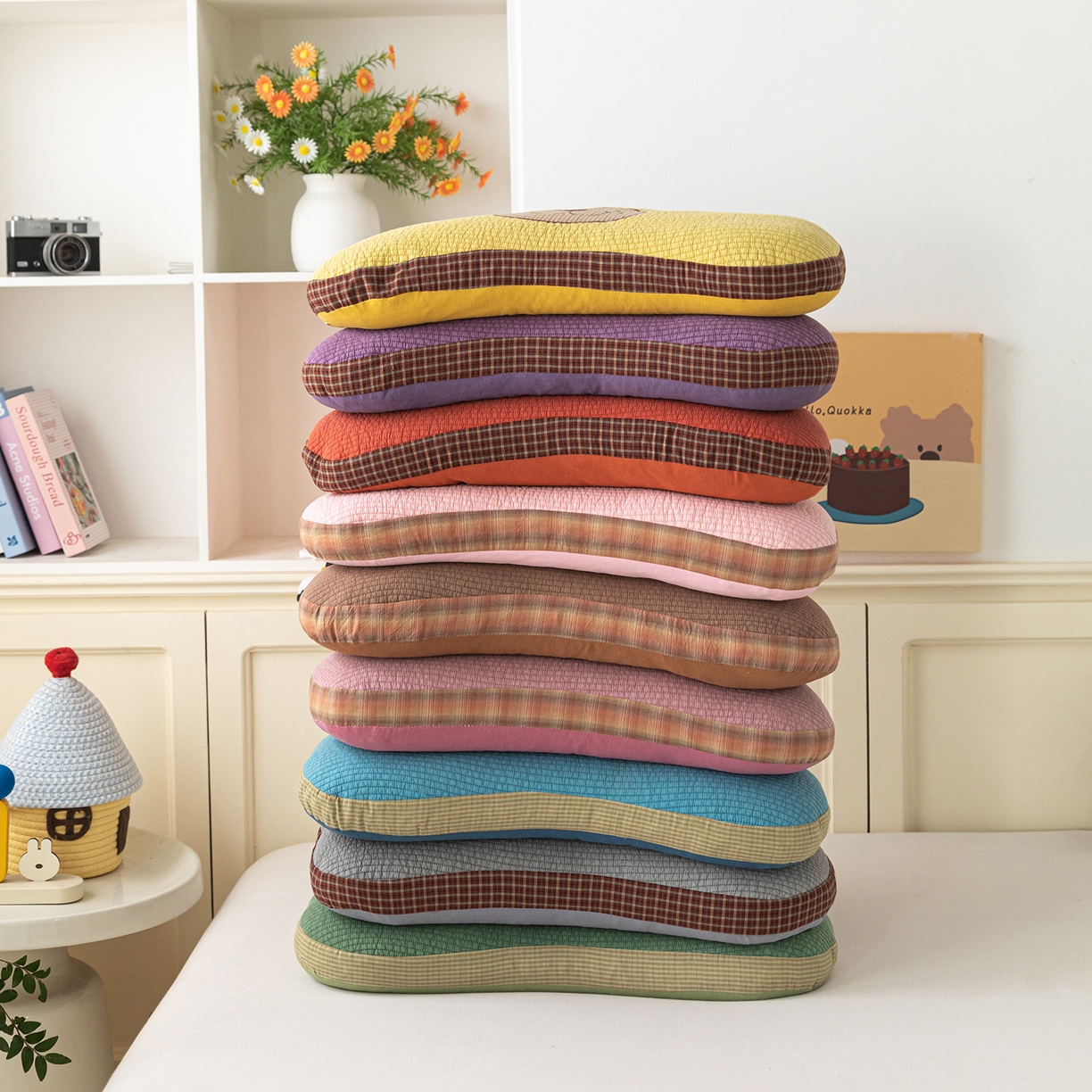 91家纺网 家纺一手货源 找家纺 卓昌枕芯 2026新款全棉圣诞熊卡通荞麦枕可拆洗枕芯枕头 组合图仅供展示不可下单