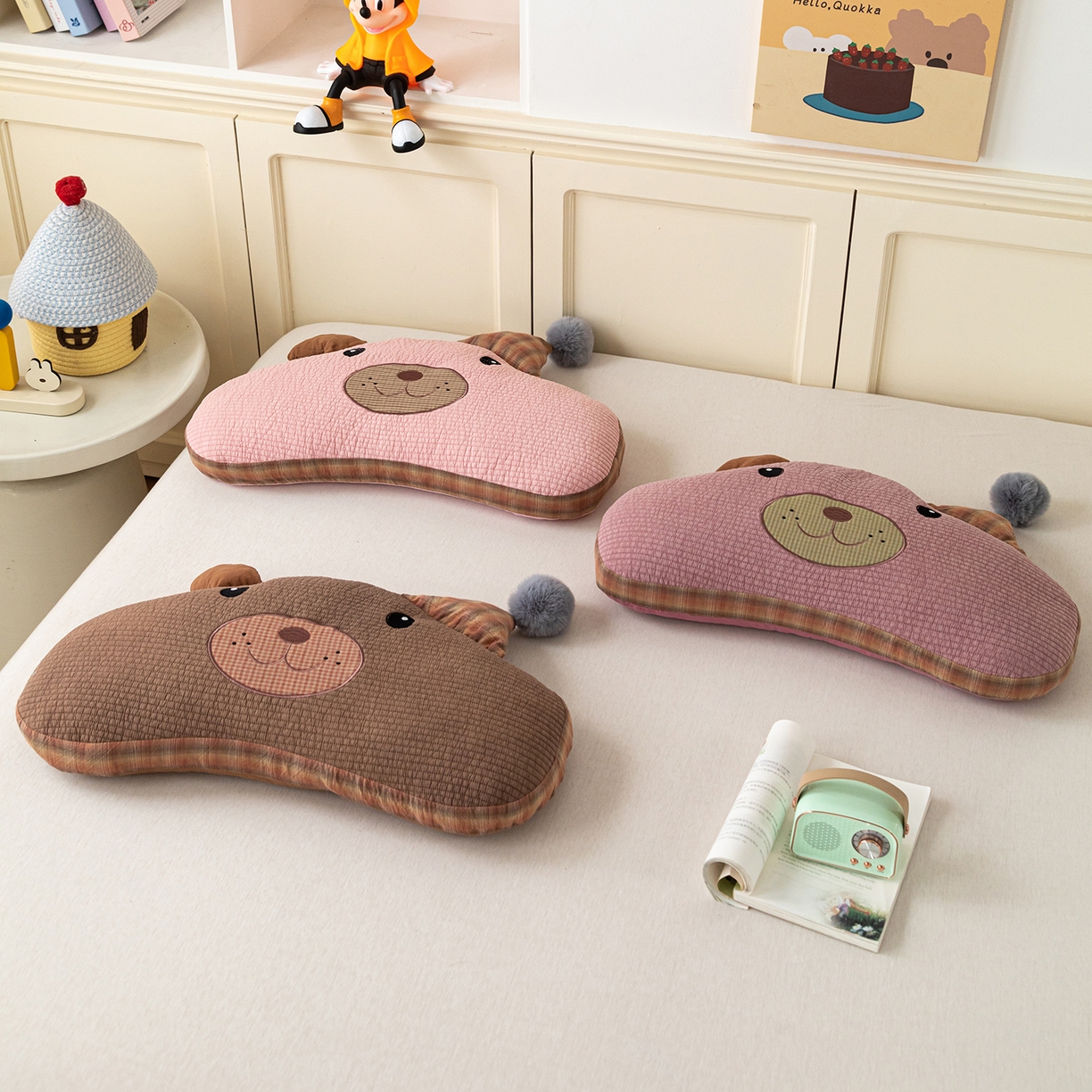 91家纺网 家纺一手货源 找家纺 卓昌枕芯 2026新款全棉圣诞熊卡通荞麦枕可拆洗枕芯枕头 组合图仅供展示不可下单