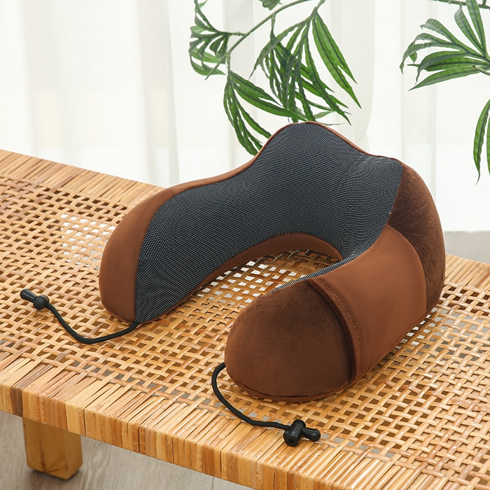 天之悦家纺 2026新款双峰U型枕记忆棉开拆洗驼峰u型枕护颈枕 水晶绒棕色可拆洗