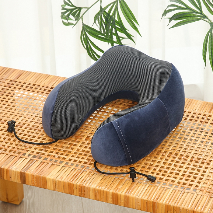 天之悦家纺 2026新款双峰U型枕记忆棉开拆洗驼峰u型枕护颈枕 水晶绒蓝色可拆洗