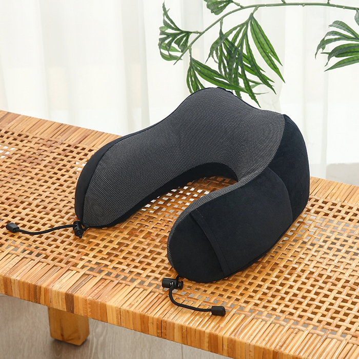 天之悦家纺 2026新款双峰U型枕记忆棉开拆洗驼峰u型枕护颈枕 水晶绒黑色可拆洗