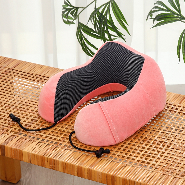 天之悦家纺 2026新款双峰U型枕记忆棉开拆洗驼峰u型枕护颈枕 水晶绒粉色开拆洗