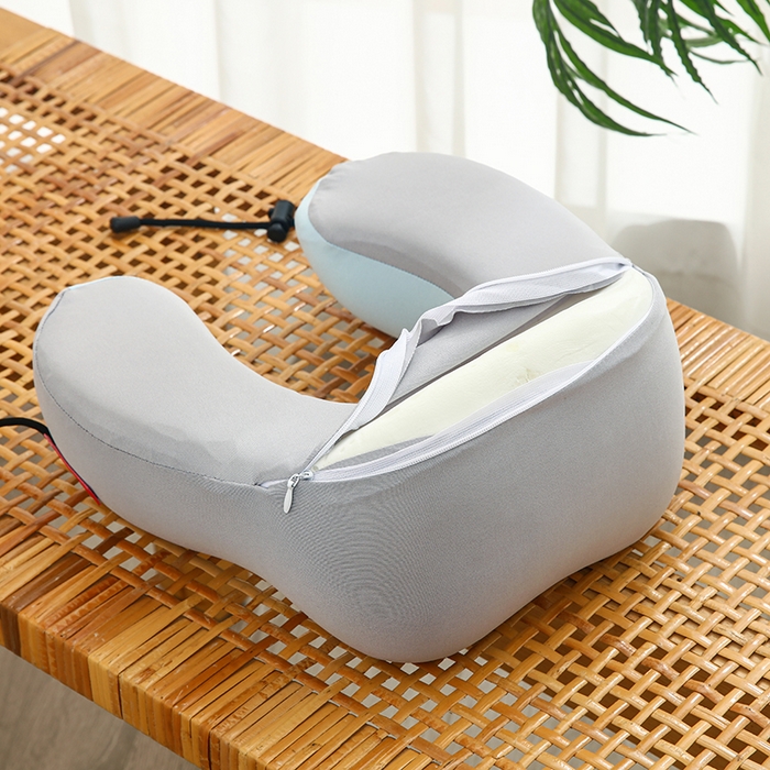 91家纺网 家纺一手货源 找家纺 天之悦家纺 2026新款双峰U型枕记忆棉开拆洗驼峰u型枕护颈枕 牛奶丝灰蓝色可拆洗