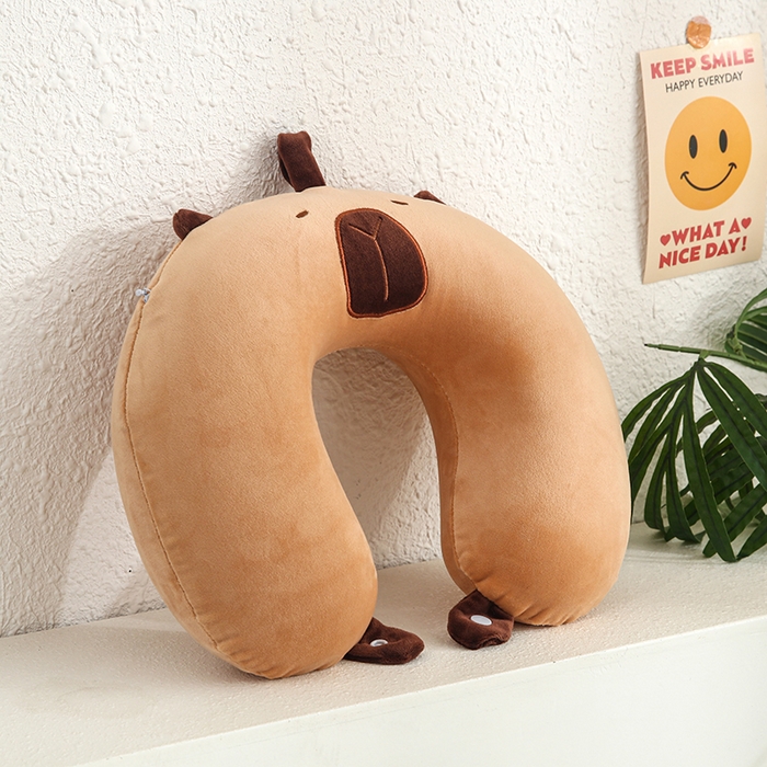 天之悦家纺 2026新款卡通U型枕记忆棉可拆洗护颈枕趴趴枕 水豚3号 记忆棉可拆洗