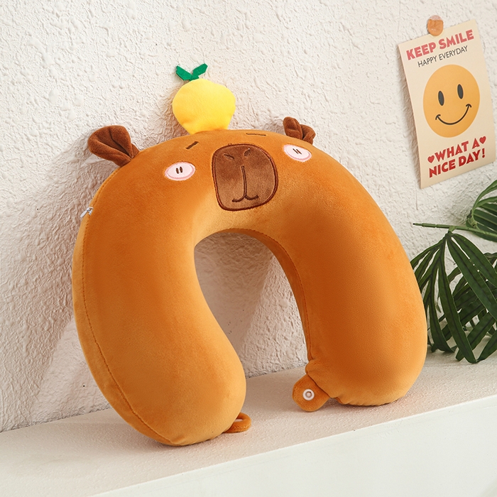 天之悦家纺 2026新款卡通U型枕记忆棉可拆洗护颈枕趴趴枕 水豚 记忆棉可拆洗