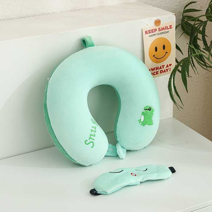 91家纺网 家纺一手货源 找家纺 天之悦家纺 2026卡通U型枕带眼罩记忆棉可拆洗u型护颈枕趴趴枕 恐龙U型枕+眼罩