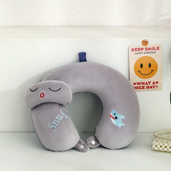 天之悦家纺 2026卡通U型枕带眼罩记忆棉可拆洗u型护颈枕趴趴枕 鲨鱼U型枕+眼罩