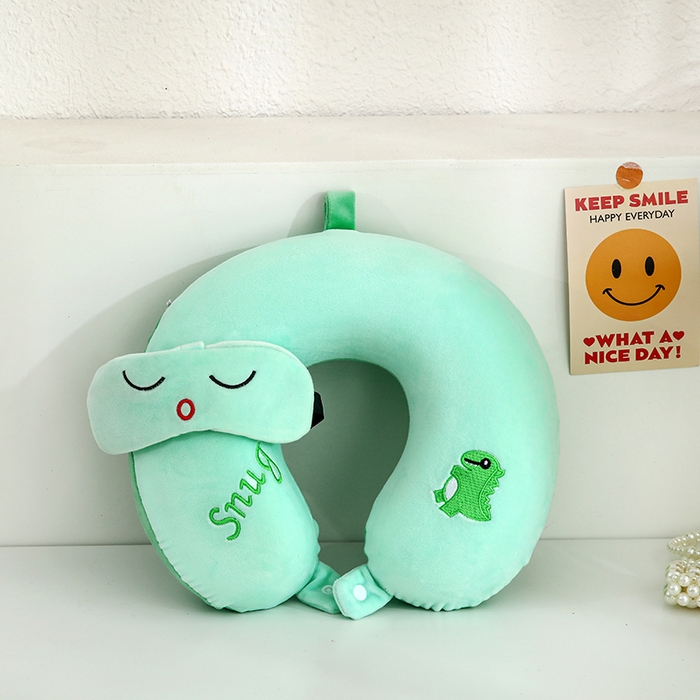 天之悦家纺 2026卡通U型枕带眼罩记忆棉可拆洗u型护颈枕趴趴枕 恐龙U型枕+眼罩