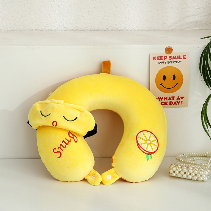 天之悦家纺 2026卡通U型枕带眼罩记忆棉可拆洗u型护颈枕趴趴枕 柠檬U型枕+眼罩
