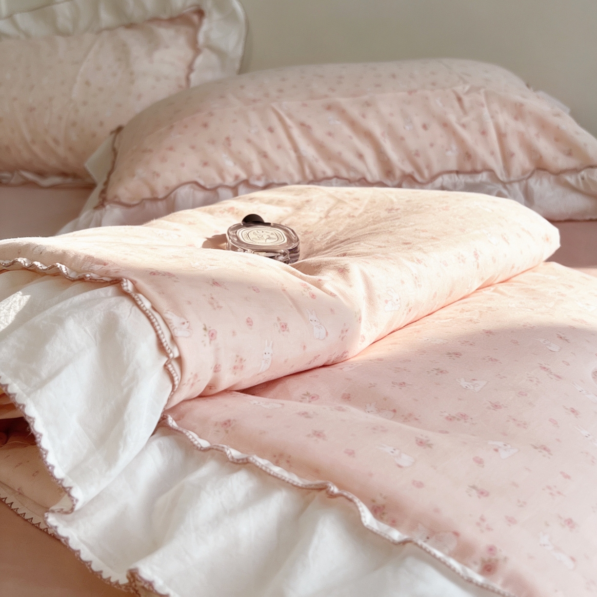 91家纺网 家纺一手货源 找家纺 荣轩家居 2026新款韩式月芽款大花边全棉双层纱夏被夏凉被空调被 絮语