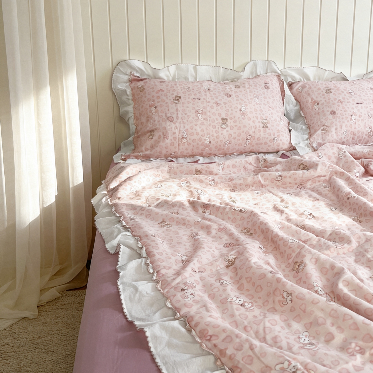 91家纺网 家纺一手货源 找家纺 荣轩家居 2026新款韩式月芽款大花边全棉双层纱夏被夏凉被空调被 春伴