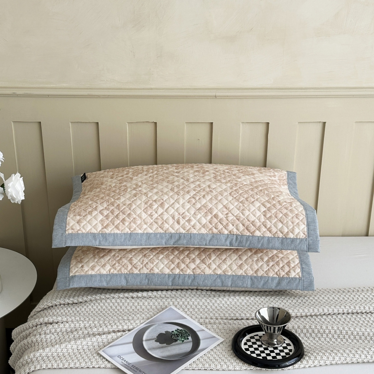 91家纺网 家纺一手货源 找家纺 凌云家纺 2026新款复古棉麻老粗布夹棉枕巾 宝相花