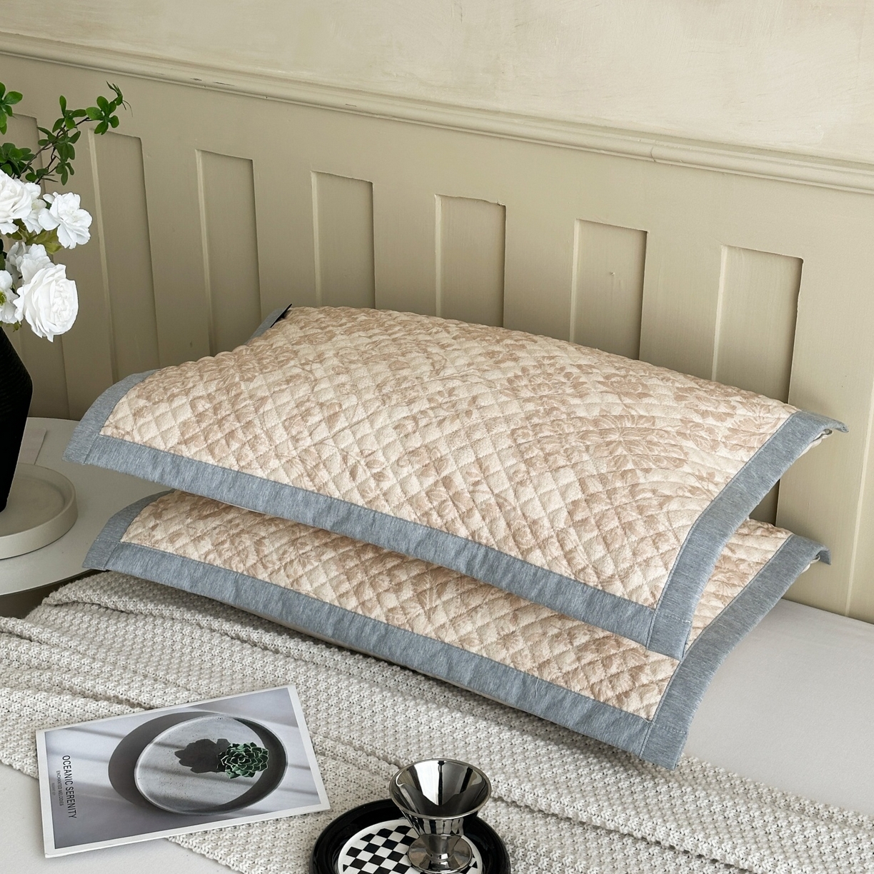 91家纺网 家纺一手货源 找家纺 凌云家纺 2026新款复古棉麻老粗布夹棉枕巾 宝相花