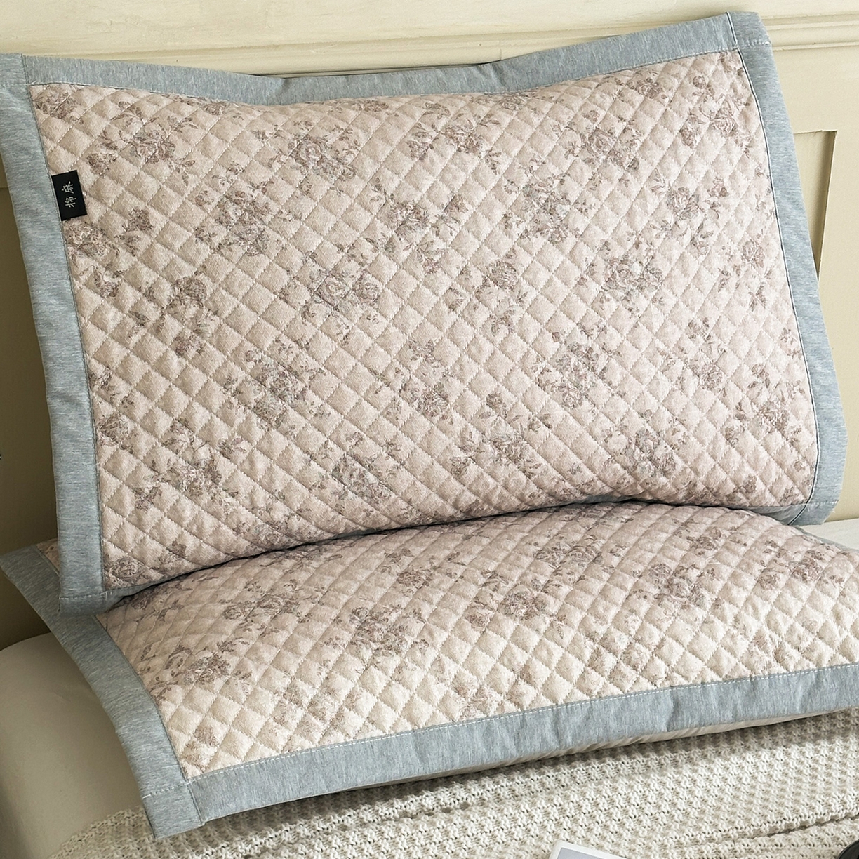 凌云家纺 2026新款复古棉麻老粗布夹棉枕巾 曼塔玫瑰