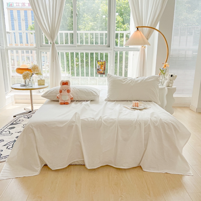 91家纺网 家纺一手货源 找家纺 爱彼家纺 2026新款夏季新款纯色磨毛亲肤柔软单床单床单三件套 纯色-纯白