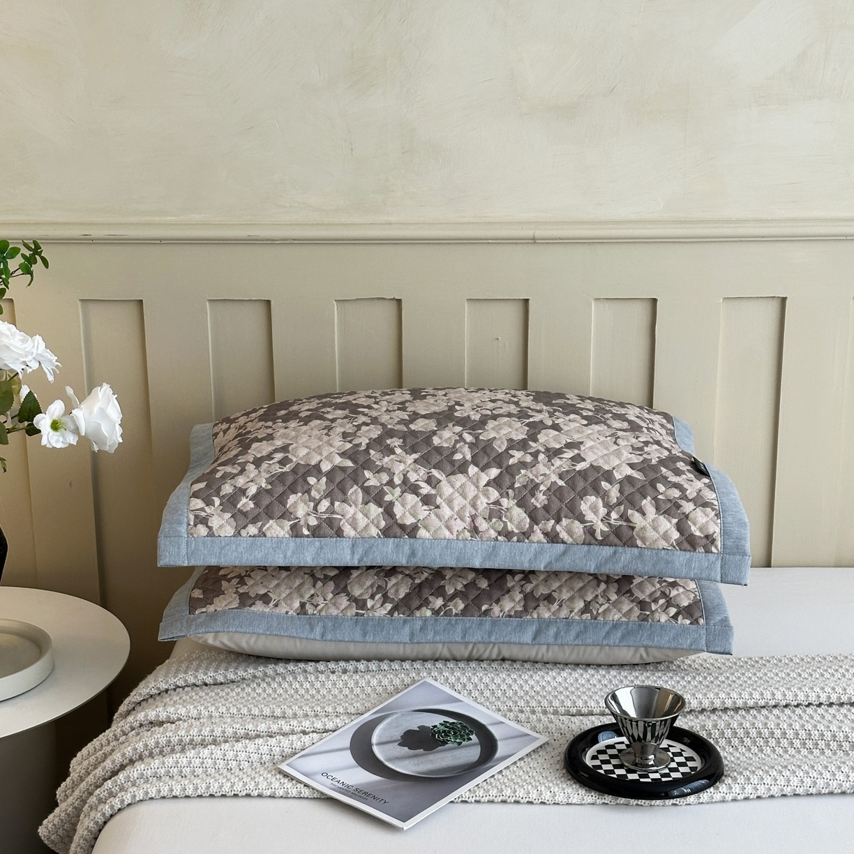 91家纺网 家纺一手货源 找家纺 凌云家纺 2026新款复古棉麻老粗布夹棉枕巾 月季锦簇