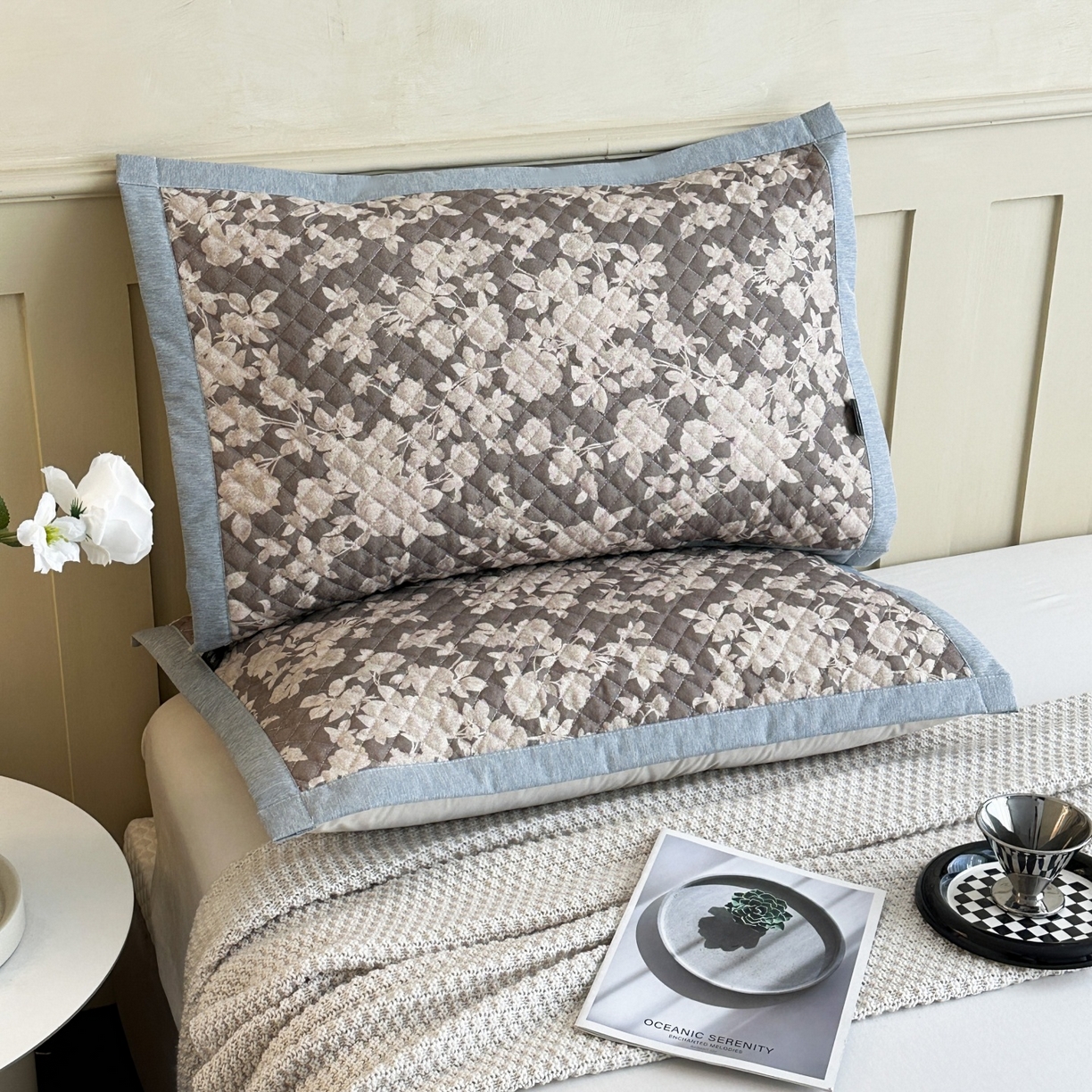 91家纺网 家纺一手货源 找家纺 凌云家纺 2026新款复古棉麻老粗布夹棉枕巾 月季锦簇