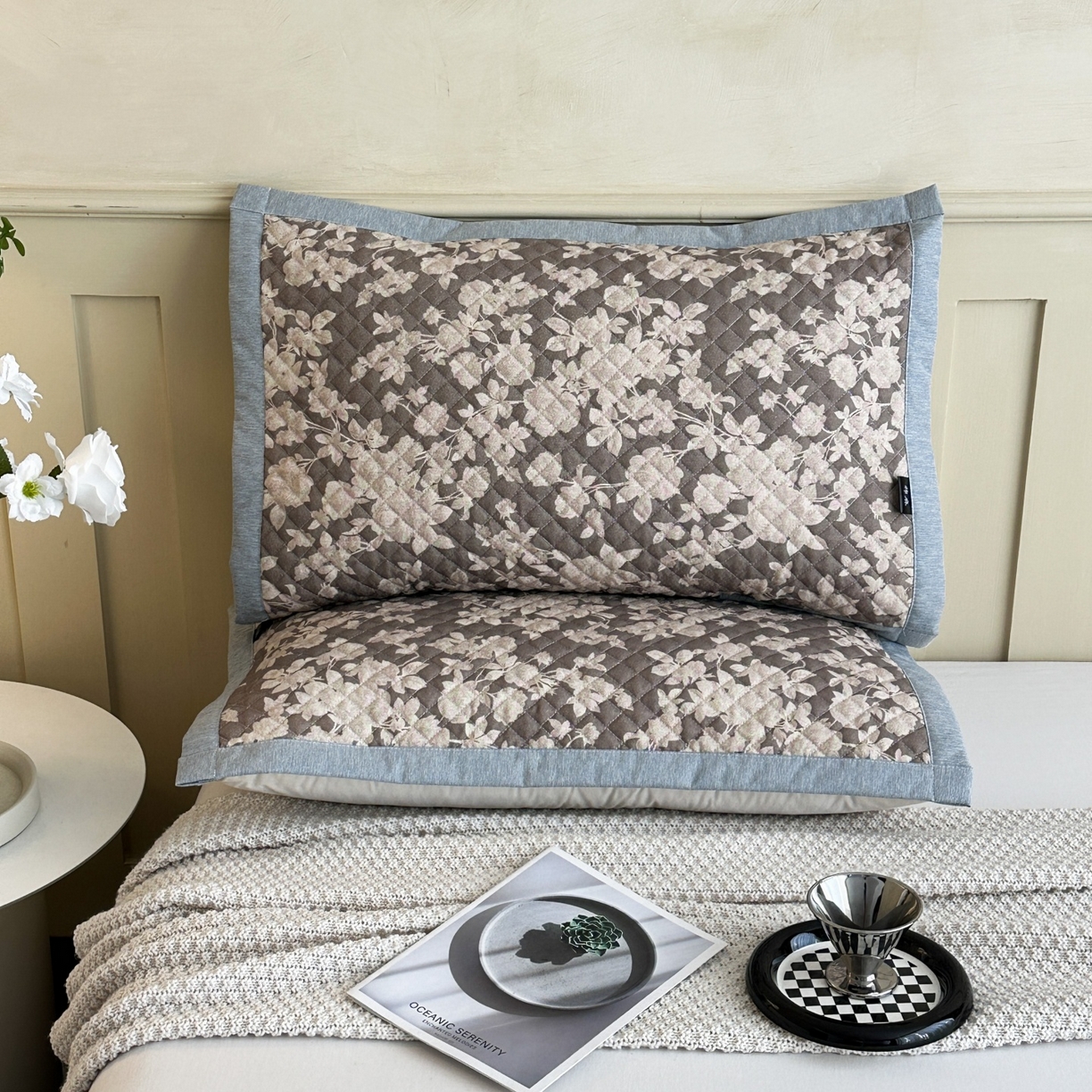 91家纺网 家纺一手货源 找家纺 凌云家纺 2026新款复古棉麻老粗布夹棉枕巾 月季锦簇