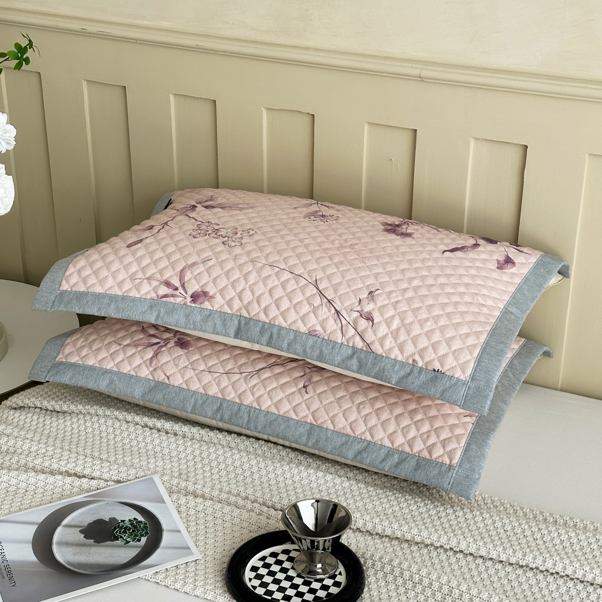 91家纺网 家纺一手货源 找家纺 凌云家纺 2026新款复古棉麻老粗布夹棉枕巾 紫叶繁花