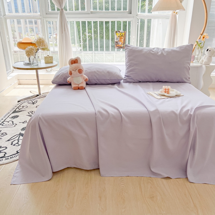 91家纺网 家纺一手货源 找家纺 爱彼家纺 2026新款夏季新款纯色磨毛亲肤柔软单床单床单三件套 纯色-淡雅紫