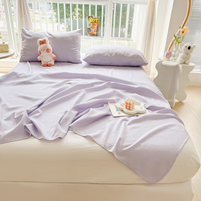 91家纺网 家纺一手货源 找家纺 爱彼家纺 2026新款夏季新款纯色磨毛亲肤柔软单床单床单三件套 纯色-淡雅紫