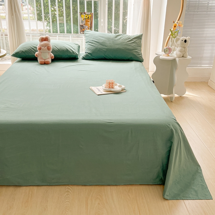 91家纺网 家纺一手货源 找家纺 爱彼家纺 2026新款夏季新款纯色磨毛亲肤柔软单床单床单三件套 纯色-豆绿